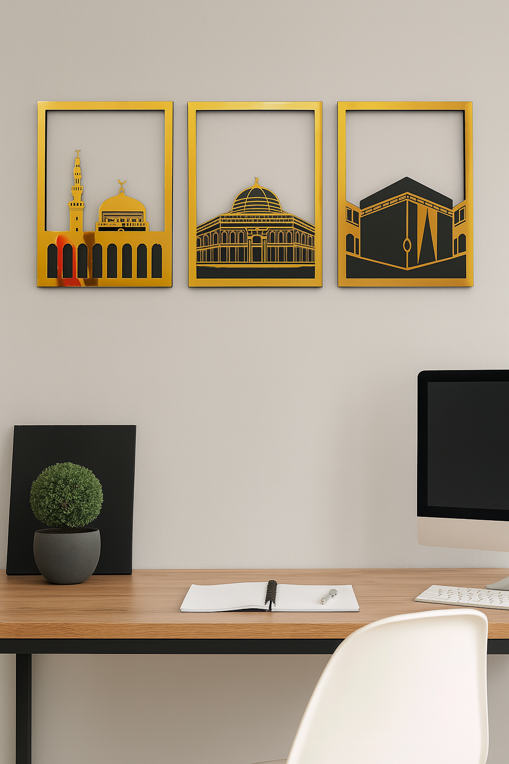 Majestic Islamic Wall Art Home Decor - Masjid Al Aqsa, Masjid Al Haram & Masjid An-Nabawi - Set of Three - Ideal Gift for Ramadan & Eid