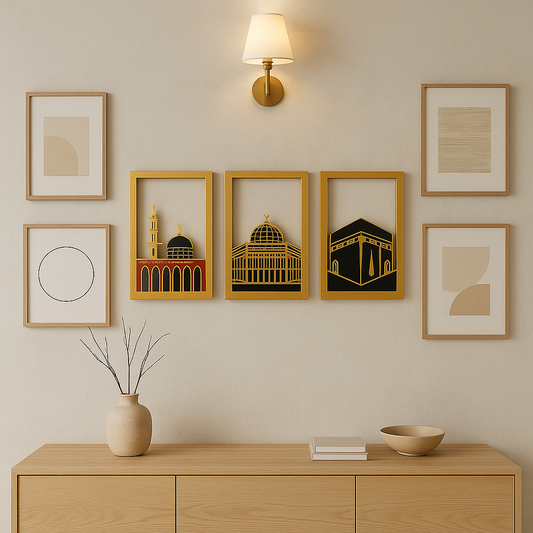 Majestic Islamic Wall Art Home Decor - Masjid Al Aqsa, Masjid Al Haram & Masjid An-Nabawi - Set of Three - Ideal Gift for Ramadan & Eid