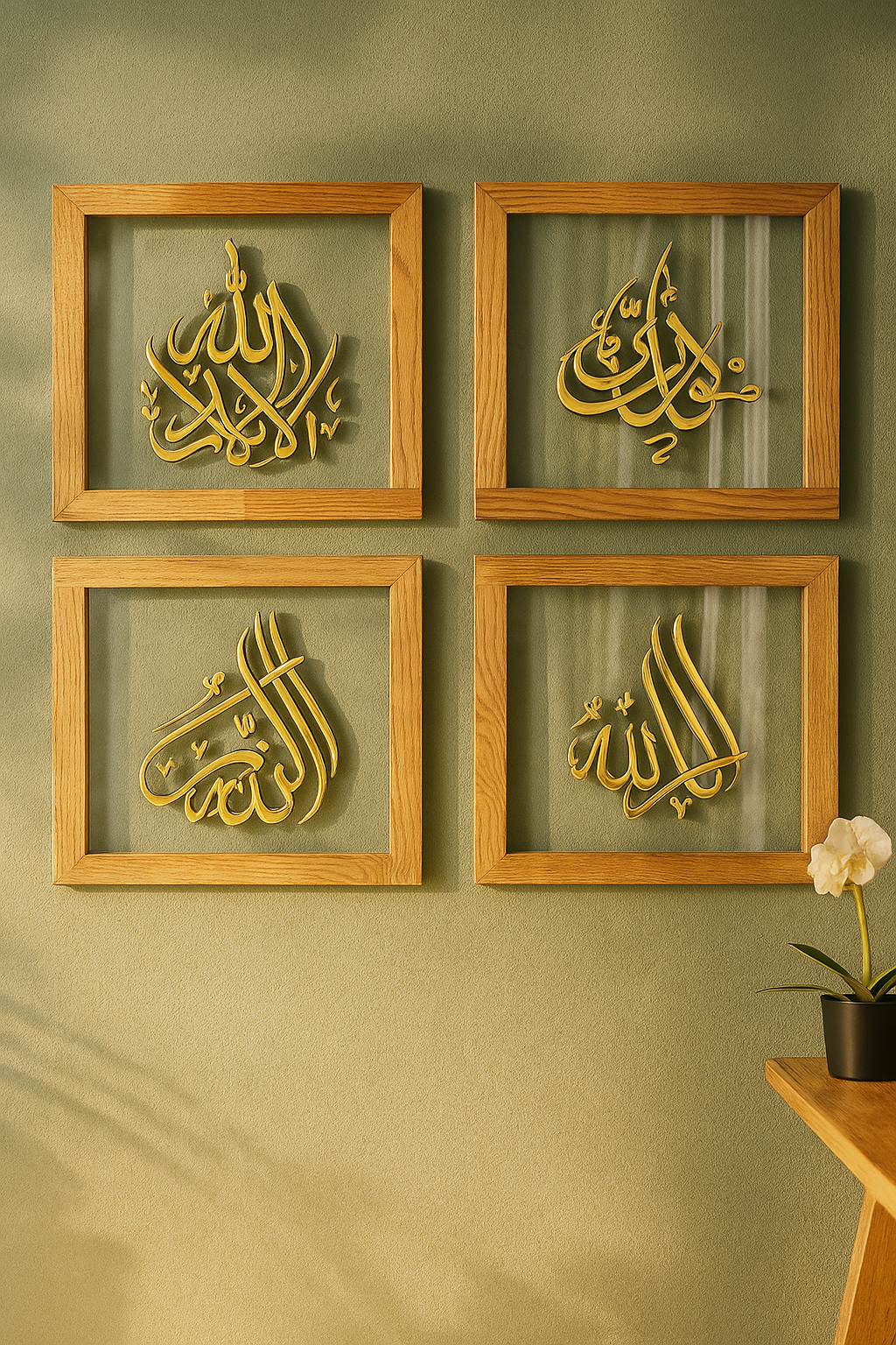 4 Dhikr Set Islamic Glass Wall Art - Subhanallah, La Ilaha Illallah, Alhamdulillah, Allahu Akbar