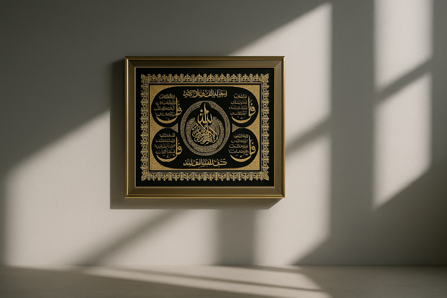 URAH; AL-KAFIRUN, Al-IKHLAS, AL-FALAQ AND AN-NAS SLAMIC WALL ART 4 QULS.